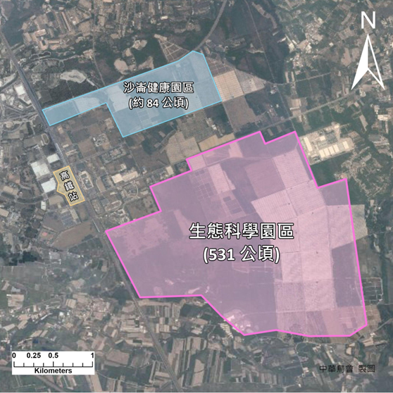 沙崙健康園區與生態科學園區開發範圍示意圖